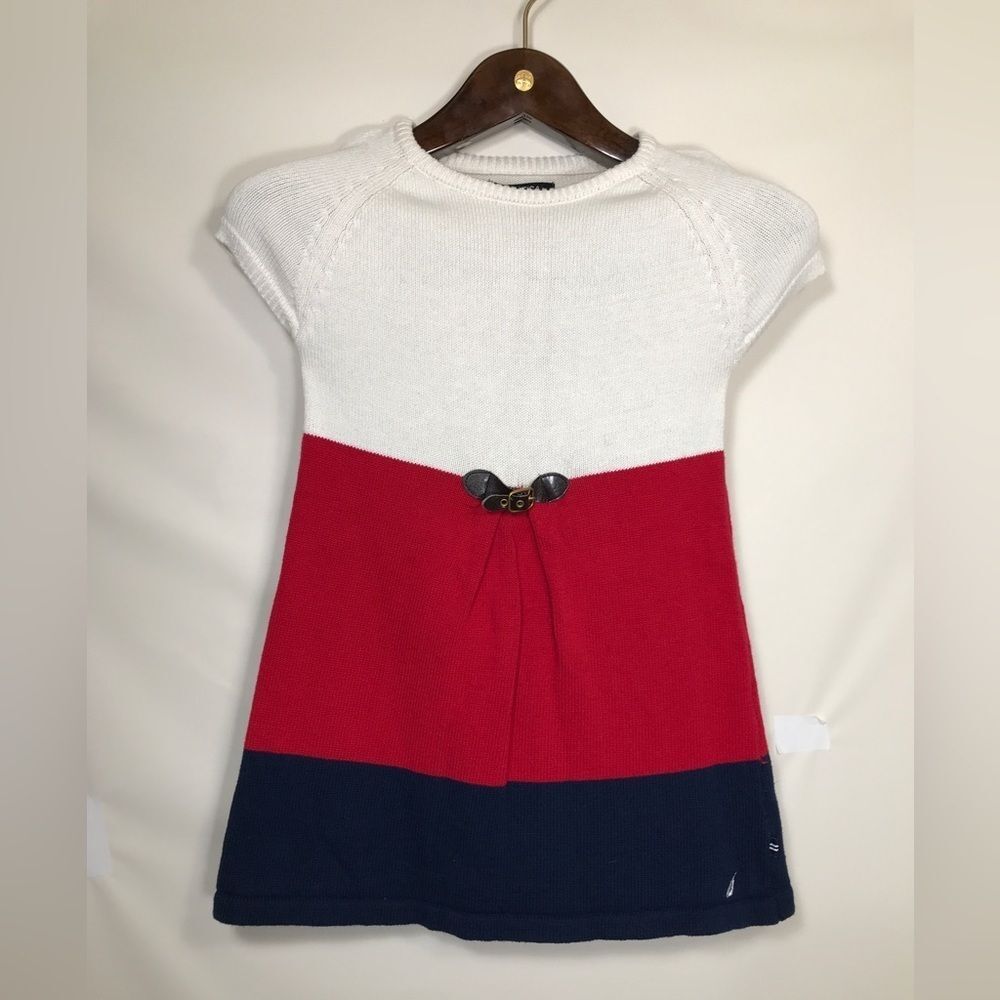 Nautica Girls Size 6 Patriotic Red White Blue Striped Nautical Dress